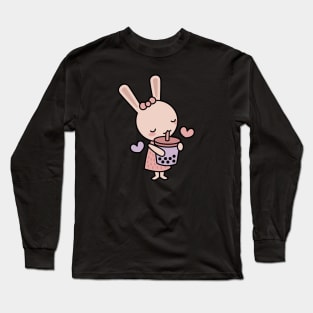 Cute Boba Bunny Sipping Bubble Tea Long Sleeve T-Shirt